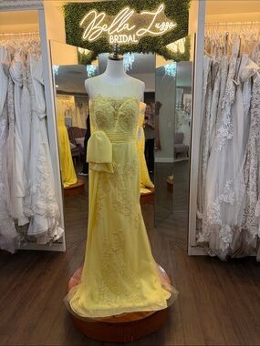 Formal Mother Prom Bridal Butter Yellow Lace Evening Gown